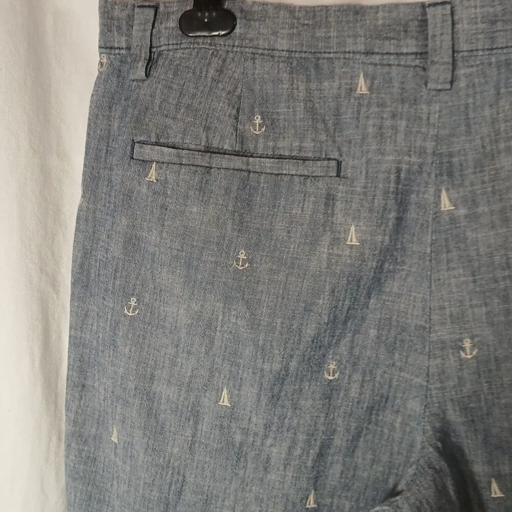 Banana Republic Aiden Shorts Mens 36 Chambray Blue Sailboats Anchors Cotton